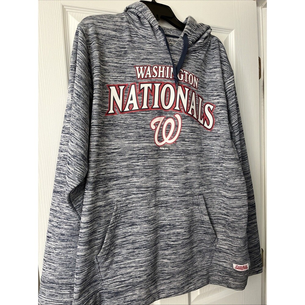 WASHINGTON NATIONALS MLB Genuine Sz 2XL Pullover Stitched Gray Hoodie Blue/Gray